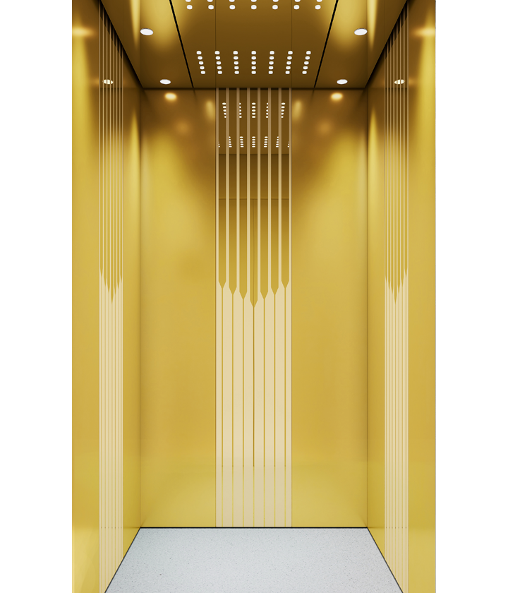 Passenger Elevator K-007 Stainless Steel + Mirror etching Gold Cabin